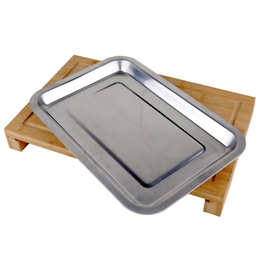Fotografia para o produto Tábua para corte em bambu com bandeja em aco inox L35,3xP22,7xA4,3cm