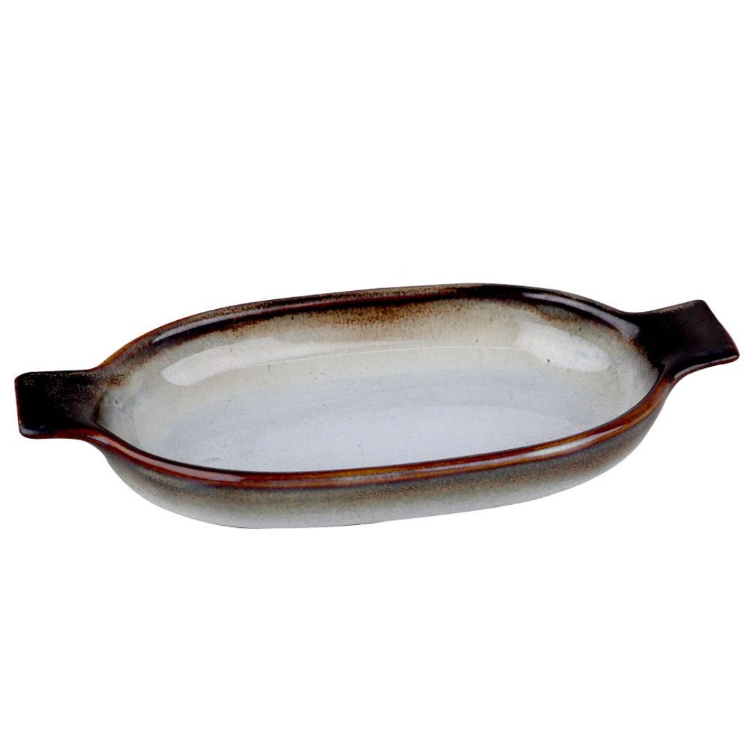 Fotografia para o produto Travessa oval DArgile em ceramica com alca L24xP12xA3,5cm cor branca e marrom