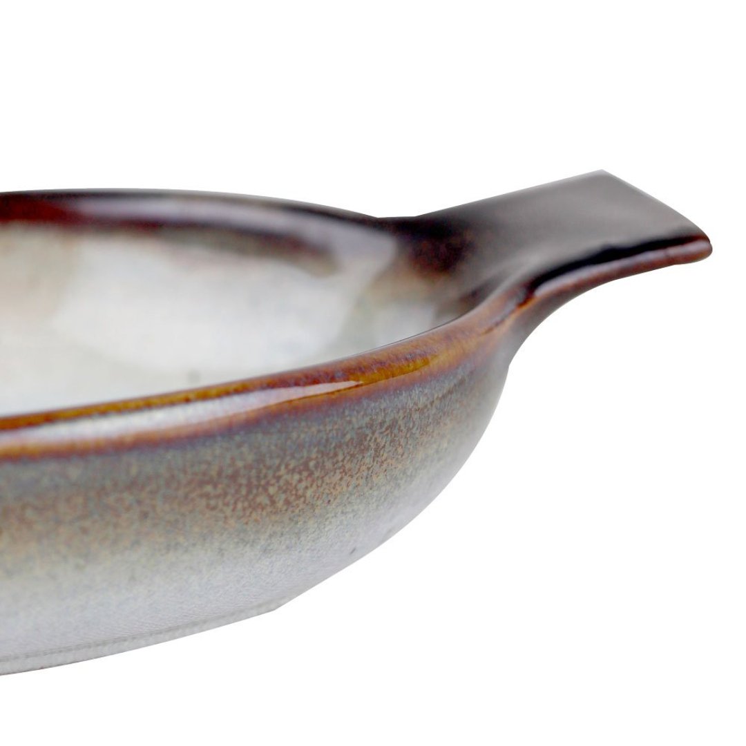 Fotografia para o produto Travessa oval DArgile em ceramica com alca L24xP12xA3,5cm cor branca e marrom