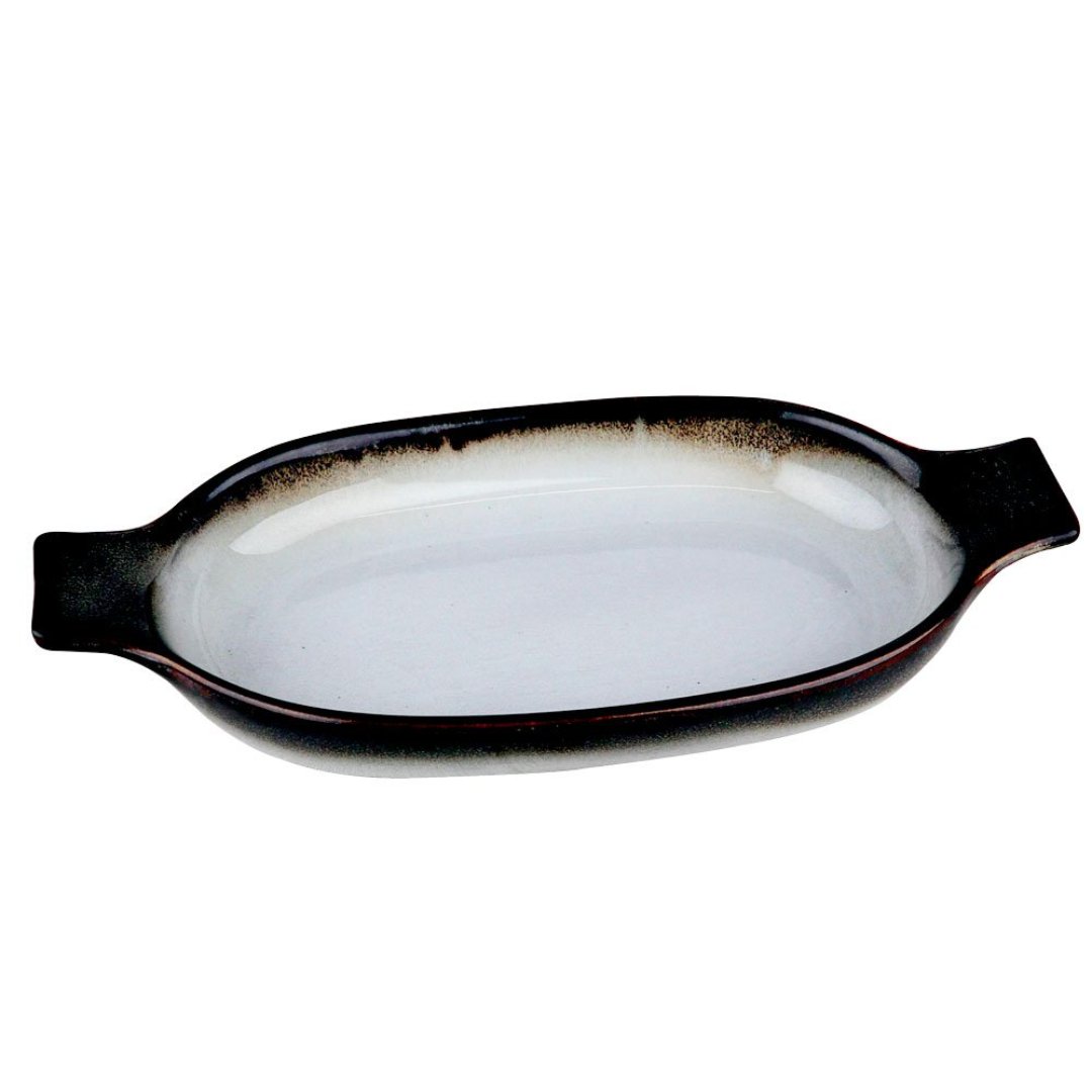 Fotografia para o produto Travessa oval DArgile em ceramica com alca L30,5xP15,5xA4cm cor branca e marrom