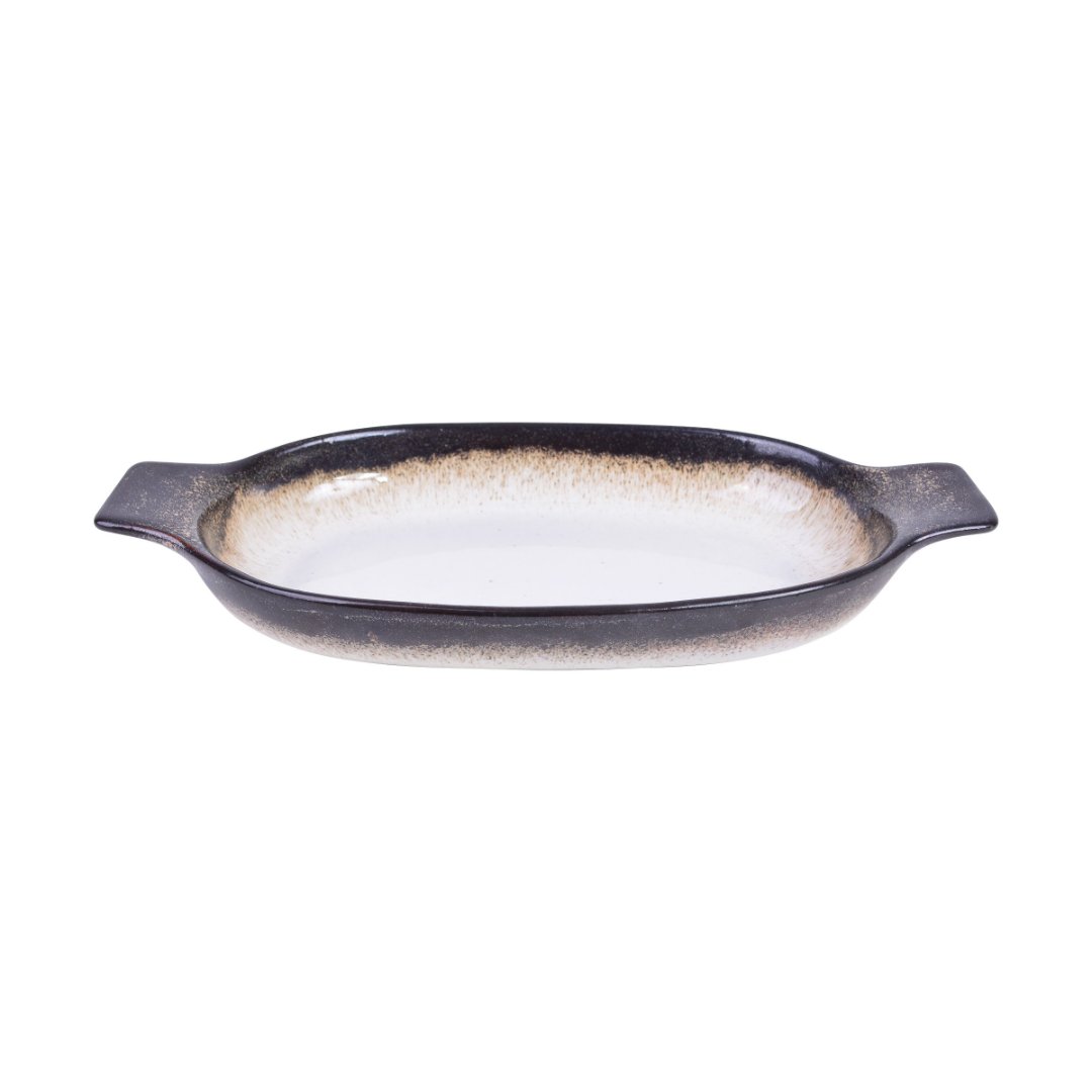 Fotografia para o produto Travessa oval DArgile em ceramica com alca L35xP17,5xA4,5cm cor branca e marrom