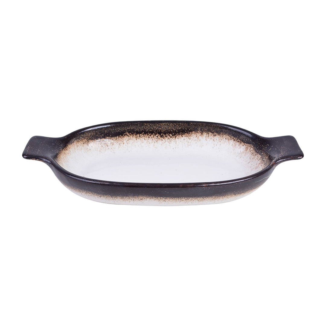 Imagem ilustrativa para Travessa oval em faiança com alça L24xP12xA3,5cm cor branca e marrom